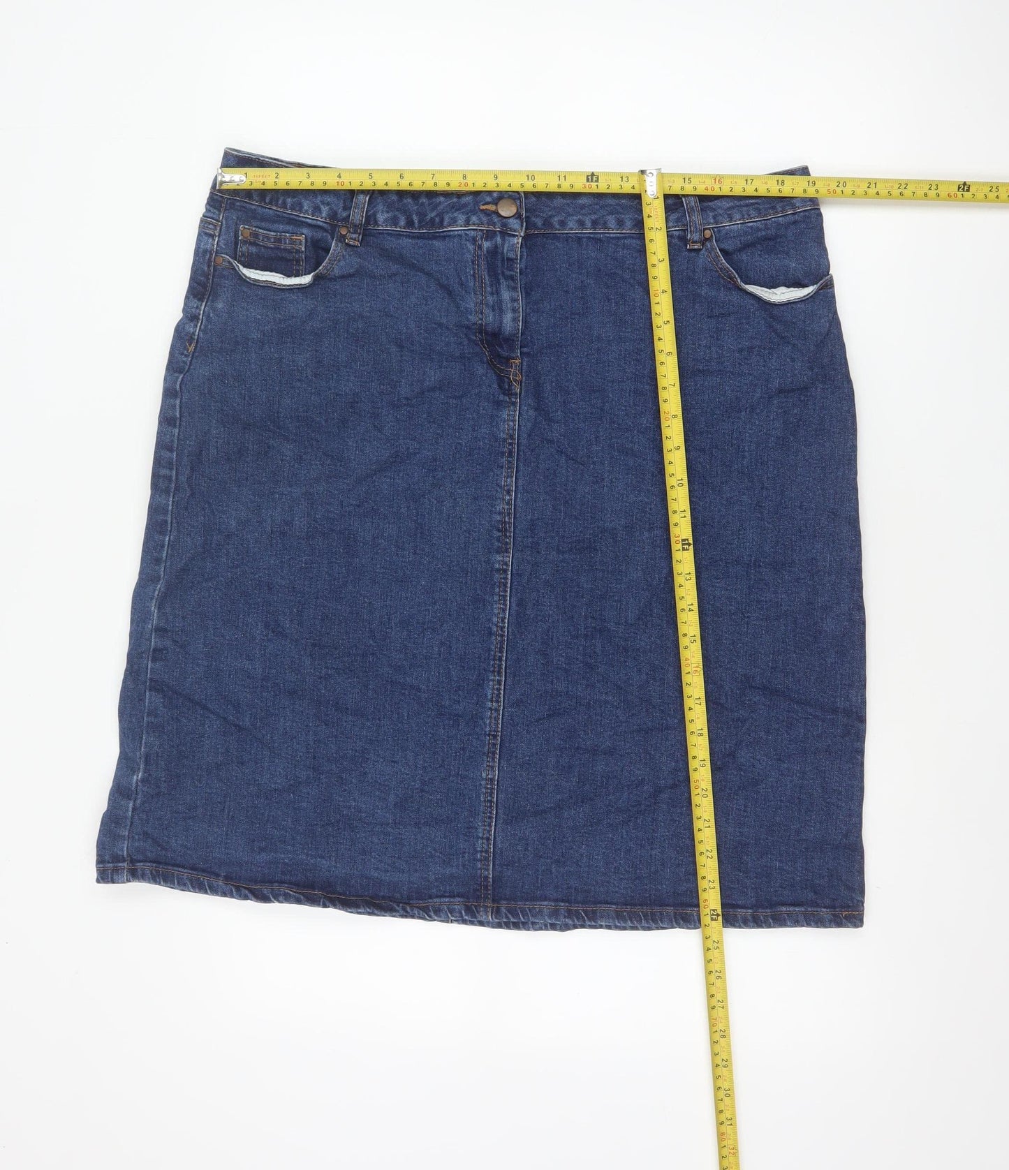 Roman Women Blue UK 18 Denim Knee Length Pencil Skirt Stretch Pockets