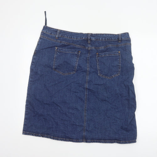 Roman Women Blue UK 18 Denim Knee Length Pencil Skirt Stretch Pockets