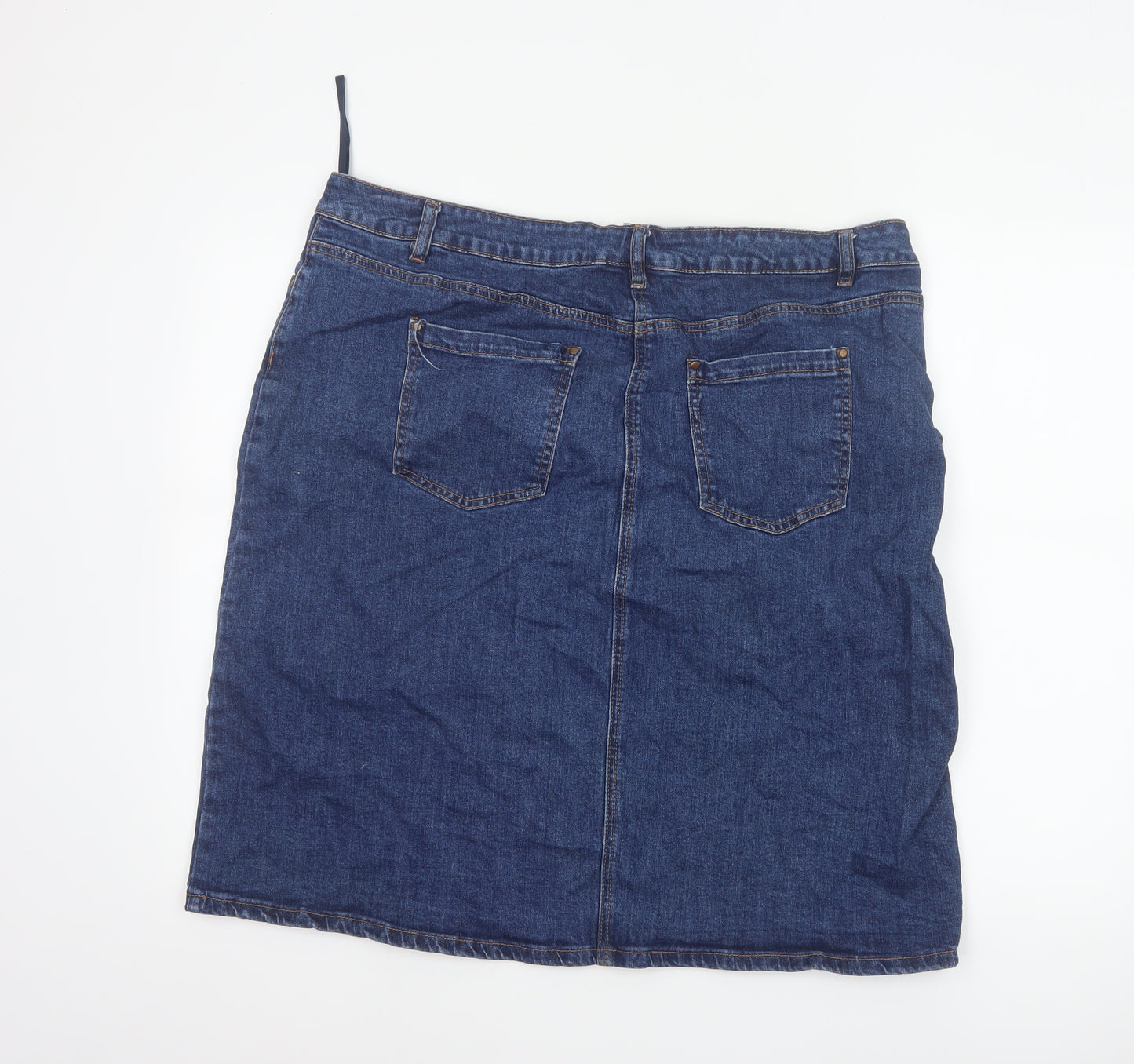 Roman Women Blue UK 18 Denim Knee Length Pencil Skirt Stretch Pockets