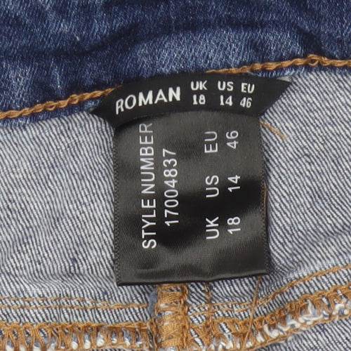 Roman Women Blue UK 18 Denim Knee Length Pencil Skirt Stretch Pockets