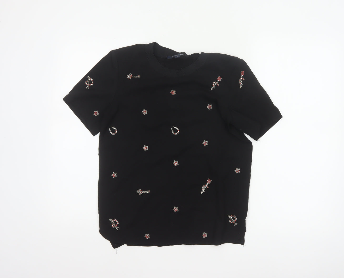 French Connection Women’s Black XS Embellished Crew Neck T-Shirt