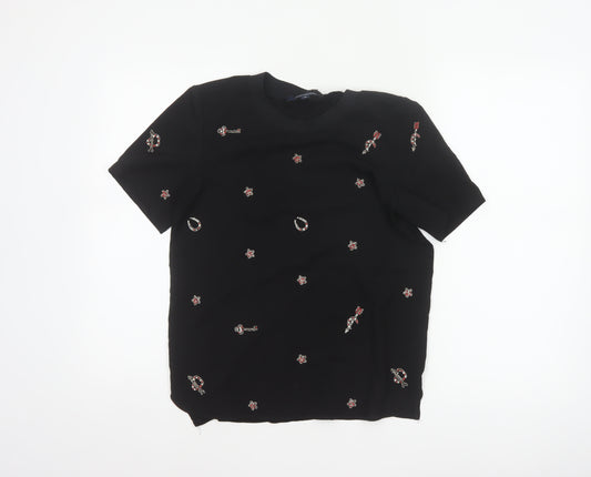 French Connection Women’s Black XS Embellished Crew Neck T-Shirt
