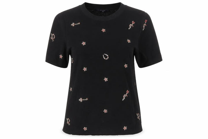French Connection Women’s Black XS Embellished Crew Neck T-Shirt