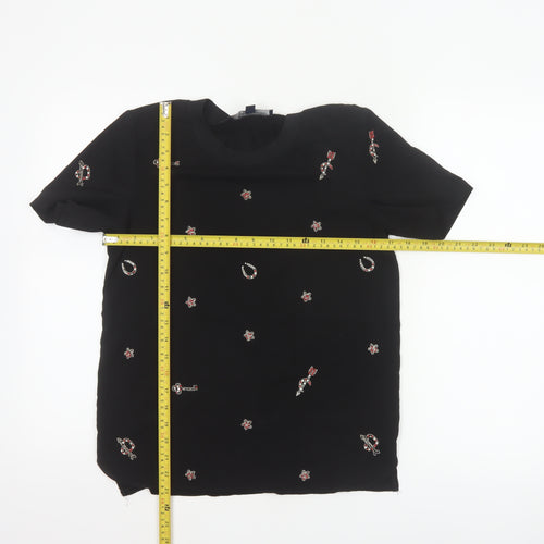 French Connection Women’s Black XS Embellished Crew Neck T-Shirt