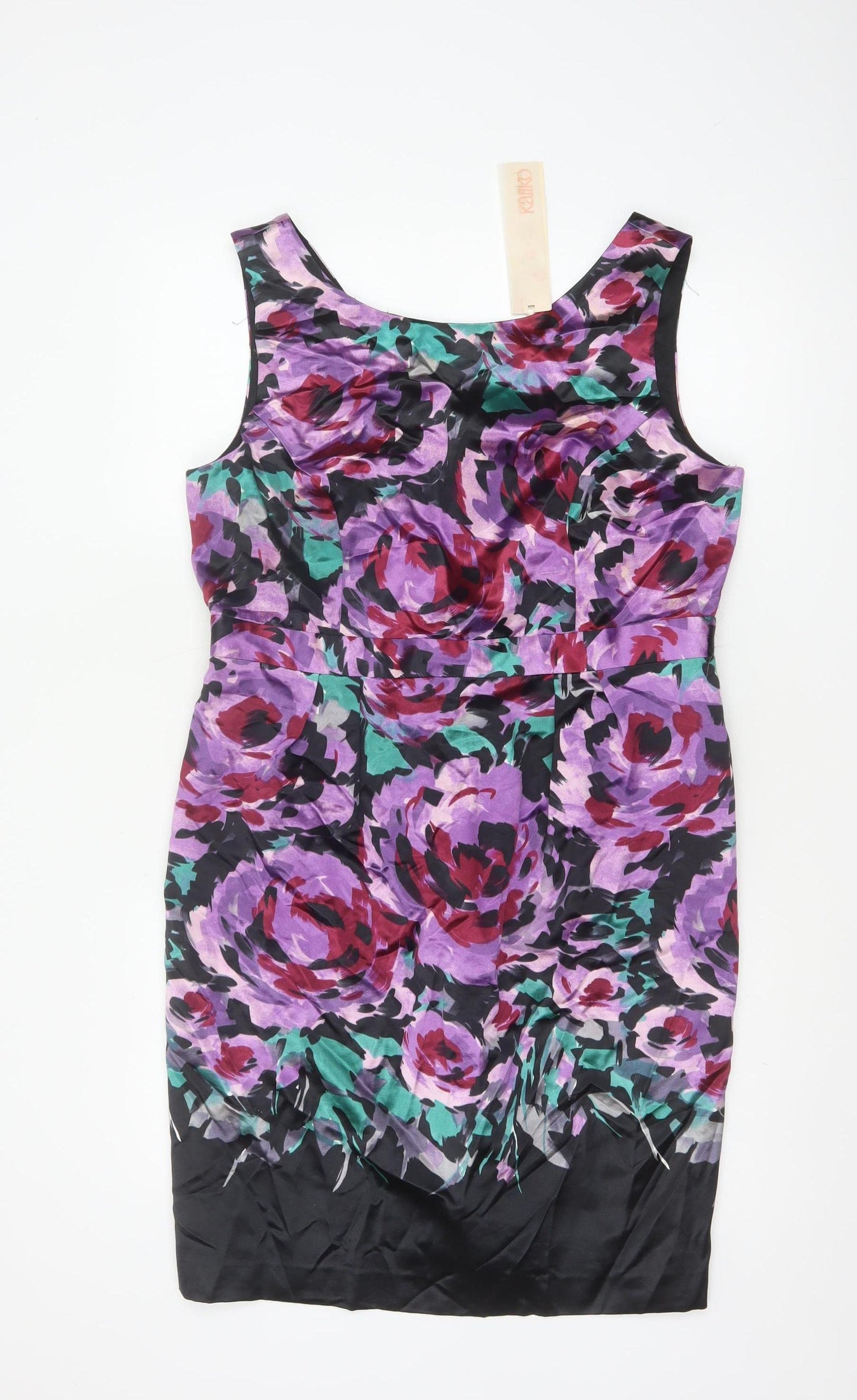 Kaliko Women Purple Floral Silk Cotton UK 16 Sleeveless Sheath Dress