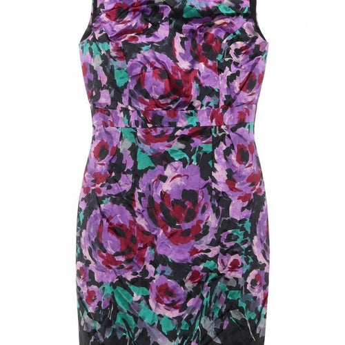 Kaliko Women Purple Floral Silk Cotton UK 16 Sleeveless Sheath Dress