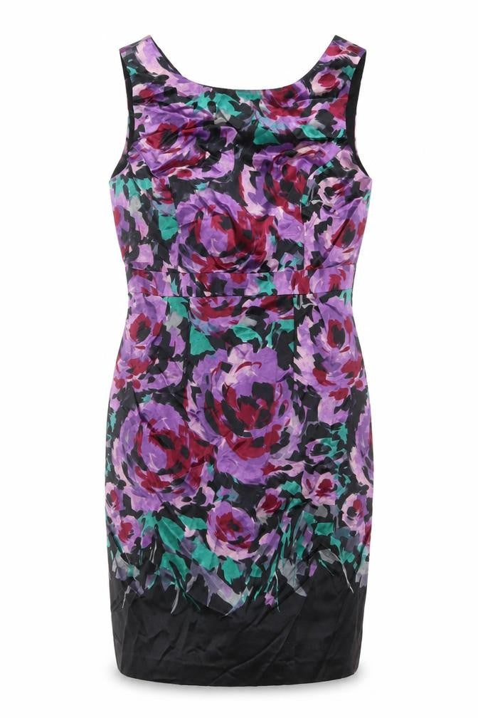 Kaliko Women Purple Floral Silk Cotton UK 16 Sleeveless Sheath Dress