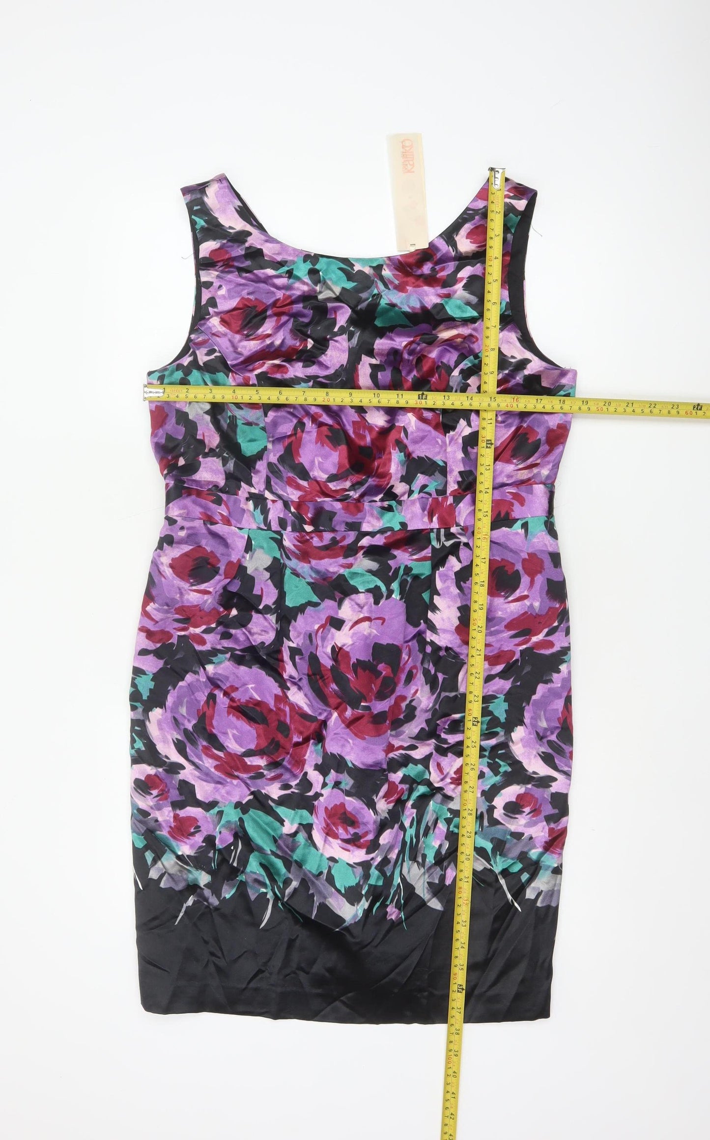 Kaliko Women Purple Floral Silk Cotton UK 16 Sleeveless Sheath Dress