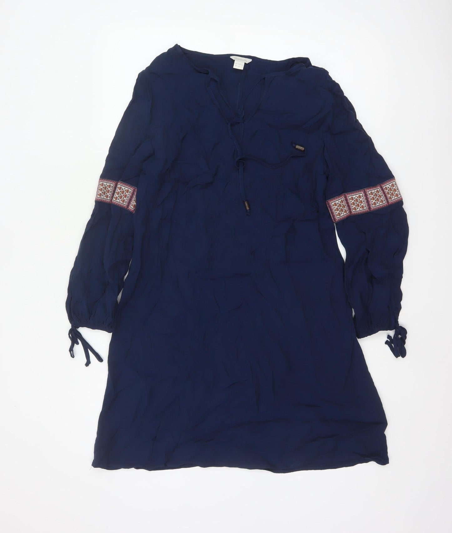 Monsoon Women Navy UK 12 Knee Length Shift Dress Embroidered Boho