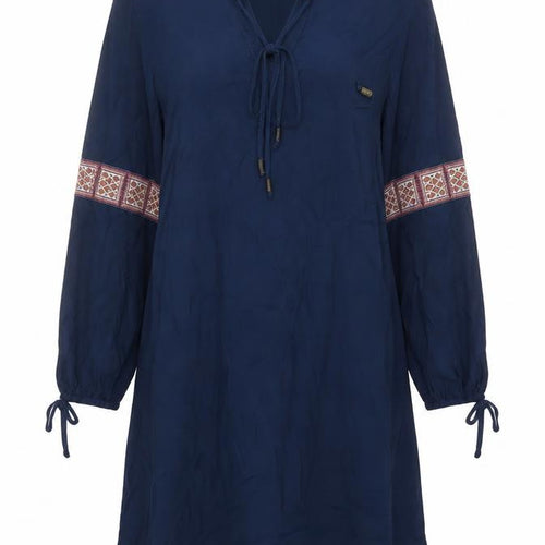 Monsoon Women Navy UK 12 Knee Length Shift Dress Embroidered Boho