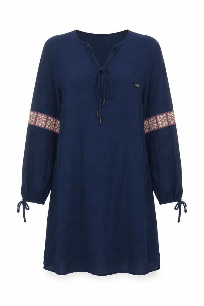 Monsoon Women Navy UK 12 Knee Length Shift Dress Embroidered Boho