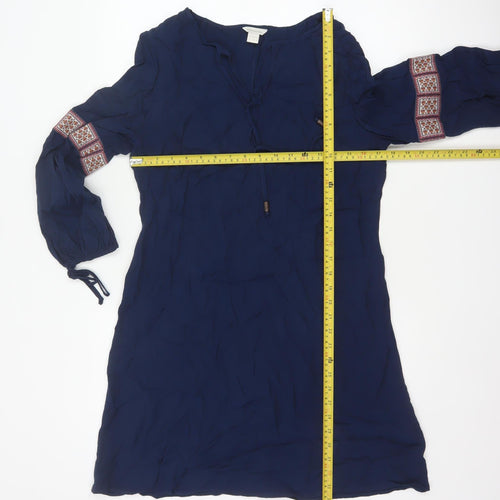 Monsoon Women Navy UK 12 Knee Length Shift Dress Embroidered Boho