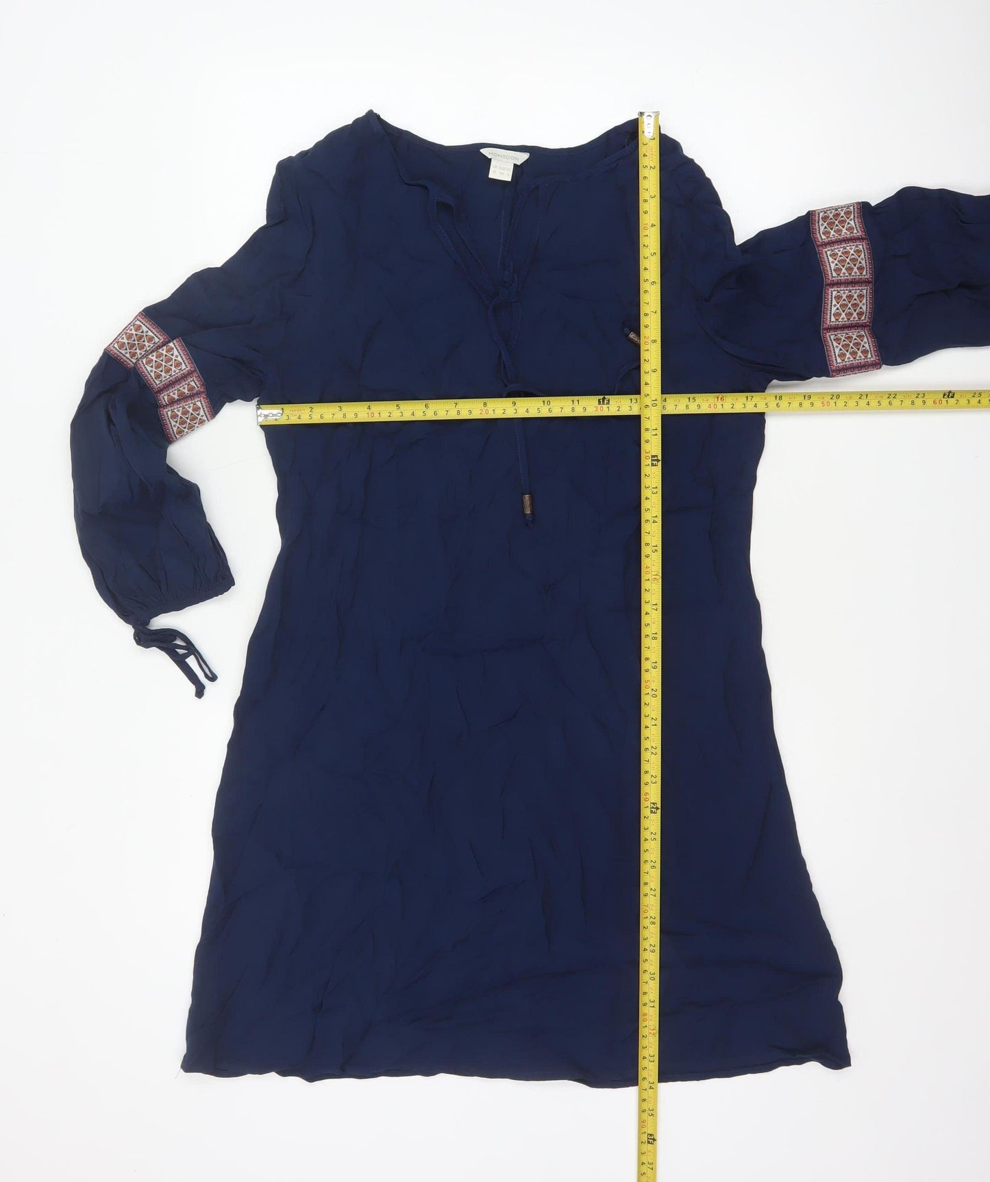 Monsoon Women Navy UK 12 Knee Length Shift Dress Embroidered Boho