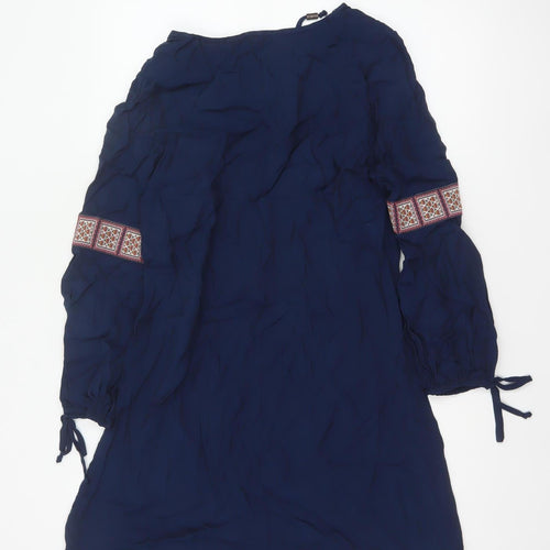 Monsoon Women Navy UK 12 Knee Length Shift Dress Embroidered Boho
