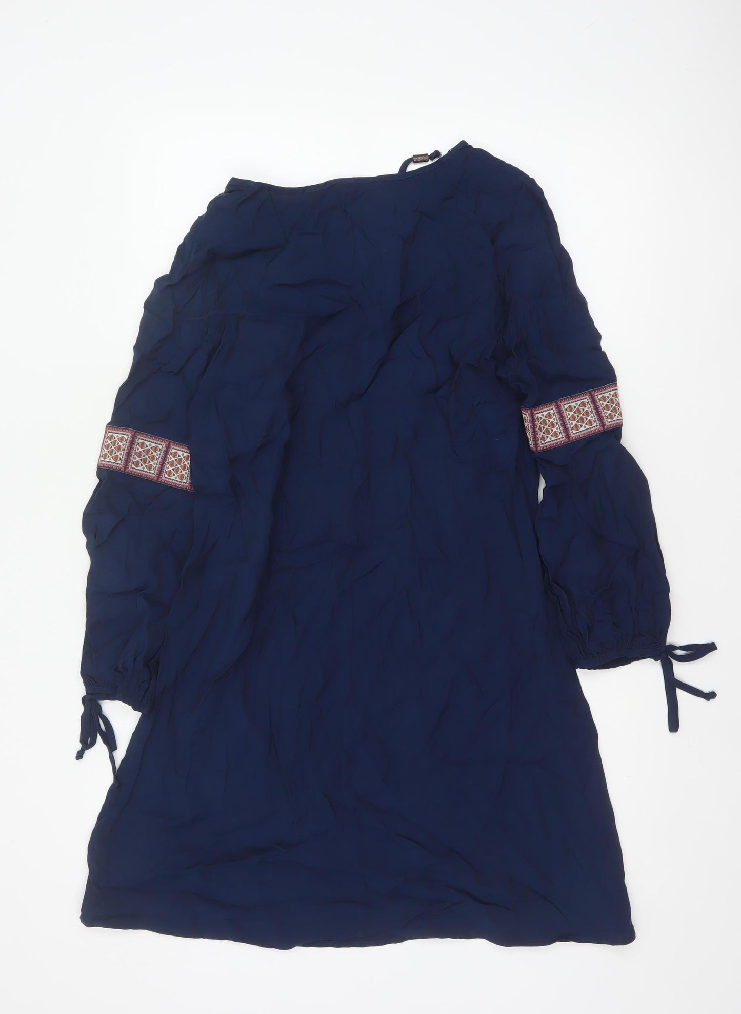 Monsoon Women Navy UK 12 Knee Length Shift Dress Embroidered Boho