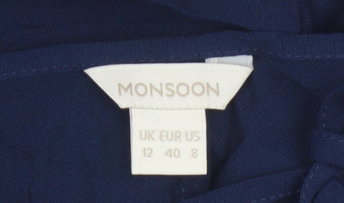 Monsoon Women Navy UK 12 Knee Length Shift Dress Embroidered Boho