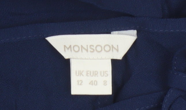 Monsoon Women Navy UK 12 Knee Length Shift Dress Embroidered Boho