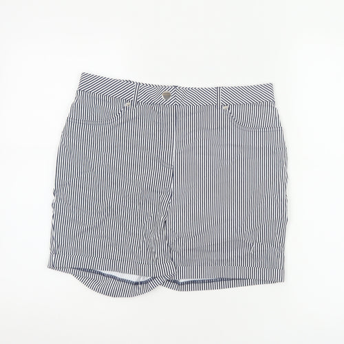 Roman Women Blue White Striped High Rise Shorts UK 12 Viscose