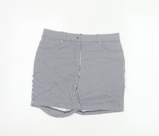 Roman Women Blue White Striped High Rise Shorts UK 12 Viscose