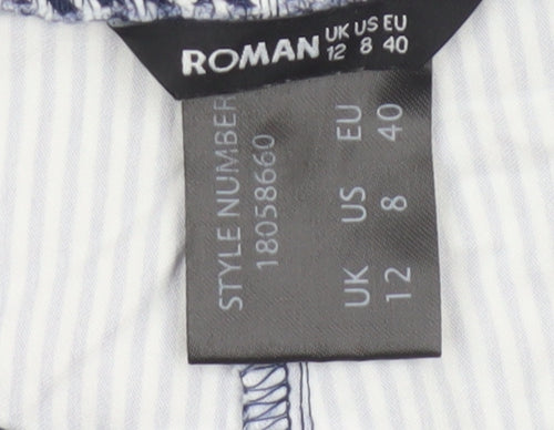 Roman Women Blue White Striped High Rise Shorts UK 12 Viscose
