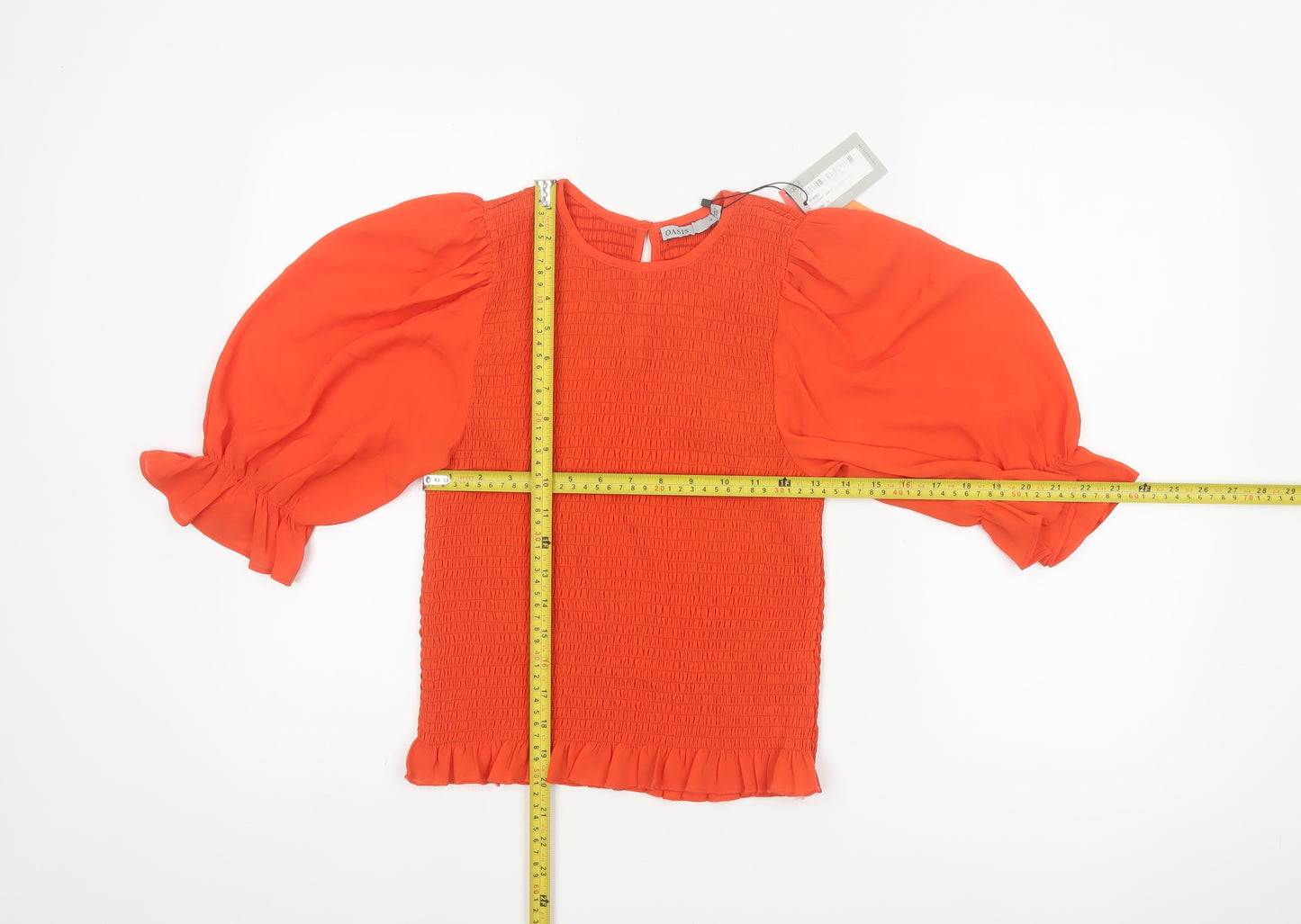 Oasis Women Orange UK 12 Smocked Ruffle Puff Sleeve Blouse New
