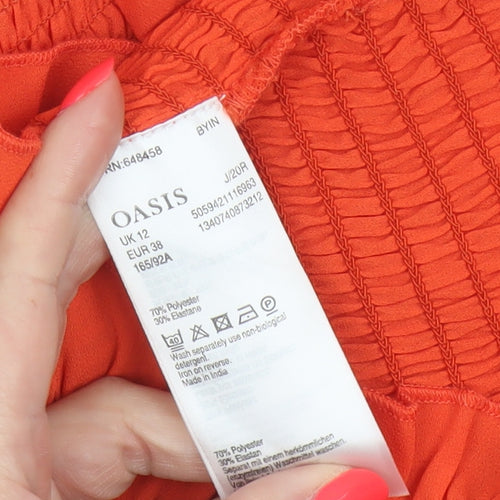 Oasis Women Orange UK 12 Smocked Ruffle Puff Sleeve Blouse New