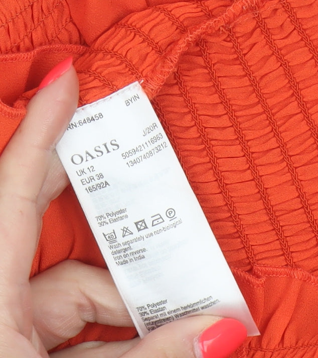 Oasis Women Orange UK 12 Smocked Ruffle Puff Sleeve Blouse New