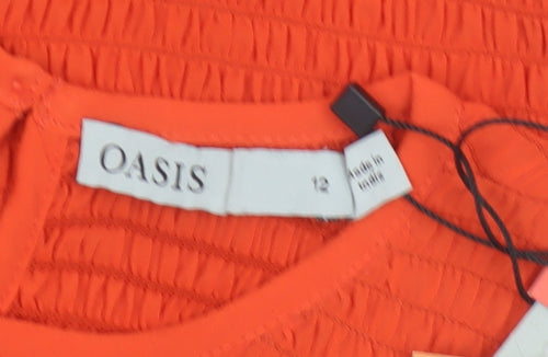 Oasis Women Orange UK 12 Smocked Ruffle Puff Sleeve Blouse New