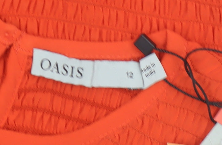 Oasis Women Orange UK 12 Smocked Ruffle Puff Sleeve Blouse New