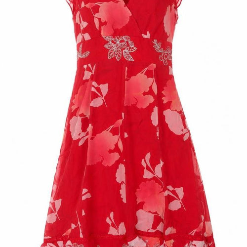 Monsoon Women Red Floral Silk UK 12 Knee Length A-Line Dress
