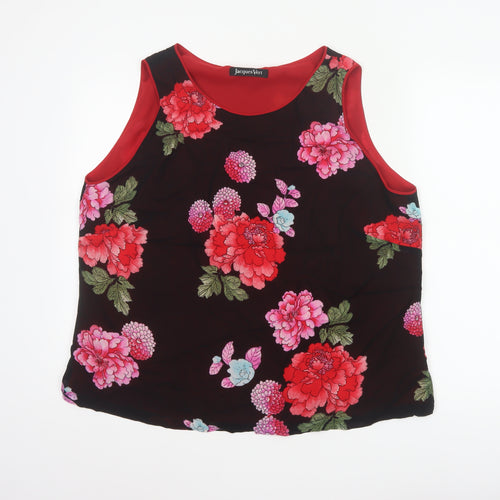 Jacques Vert Women Black Floral Viscose Tank Top UK 20 Lined Scoop Neck