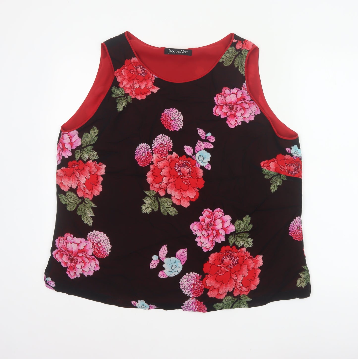 Jacques Vert Women Black Floral Viscose Tank Top UK 20 Lined Scoop Neck