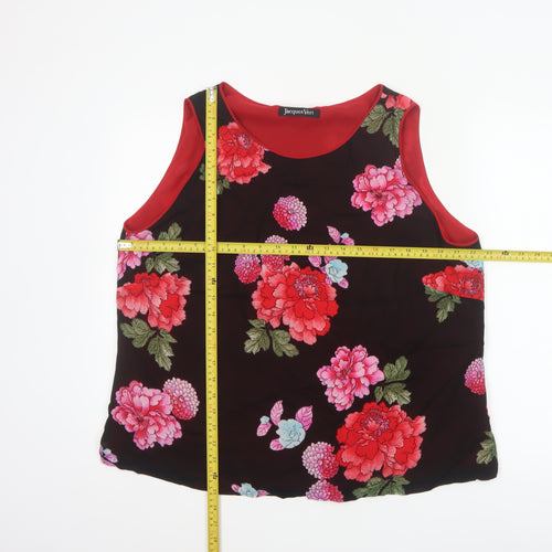 Jacques Vert Women Black Floral Viscose Tank Top UK 20 Lined Scoop Neck