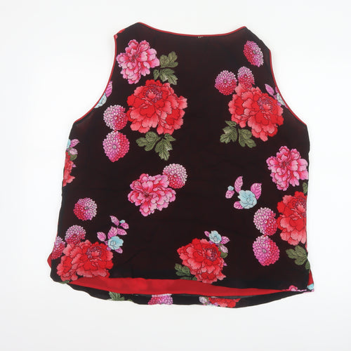 Jacques Vert Women Black Floral Viscose Tank Top UK 20 Lined Scoop Neck
