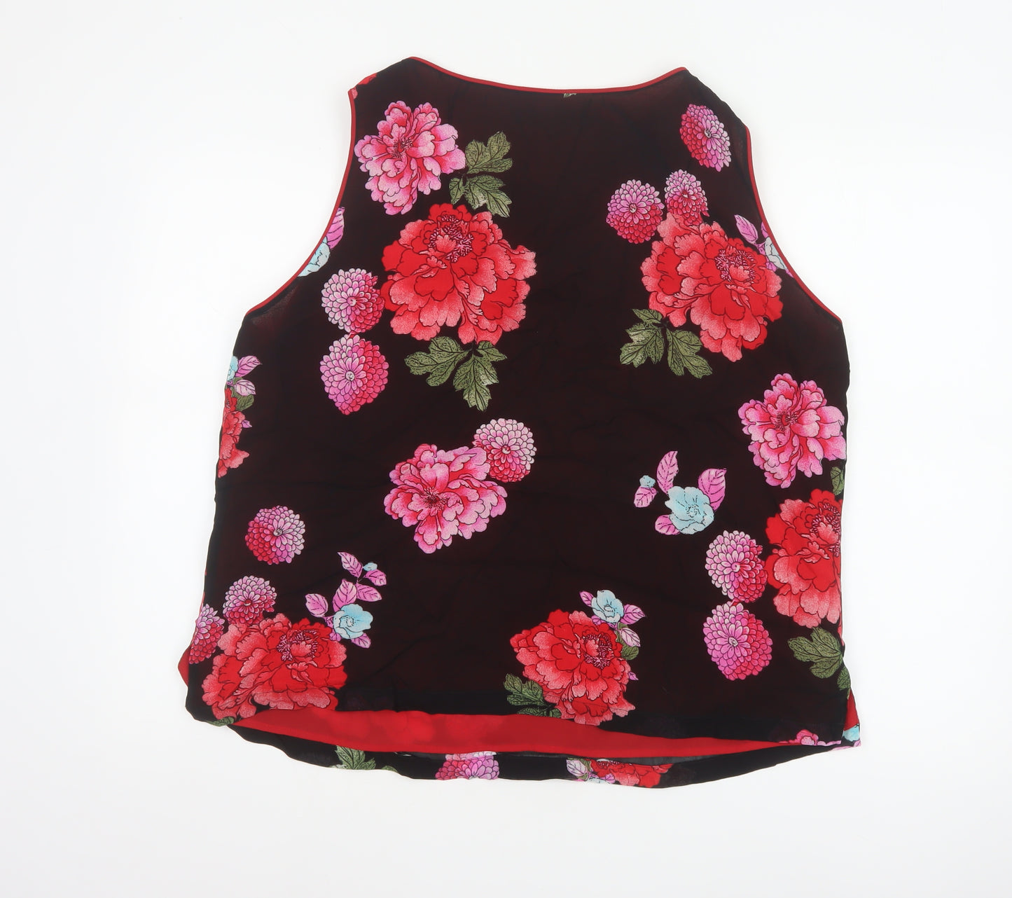 Jacques Vert Women Black Floral Viscose Tank Top UK 20 Lined Scoop Neck