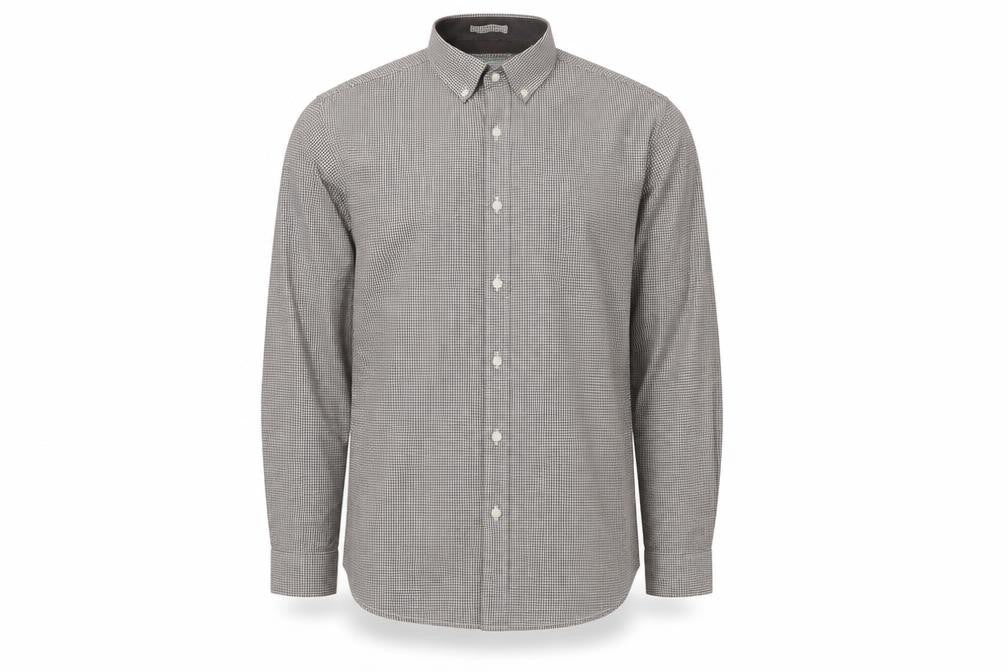 Front view of Lakeland Men’s Brown Check Cotton Button-Down Long Sleeve Shirt M