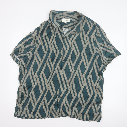 Autograph Men’s Green 3XL Geometric Viscose Short Sleeve Button-Up Shirt