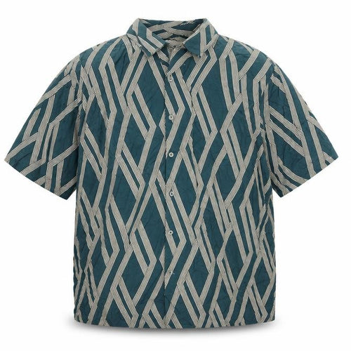 Autograph Men’s Green 3XL Geometric Viscose Short Sleeve Button-Up Shirt