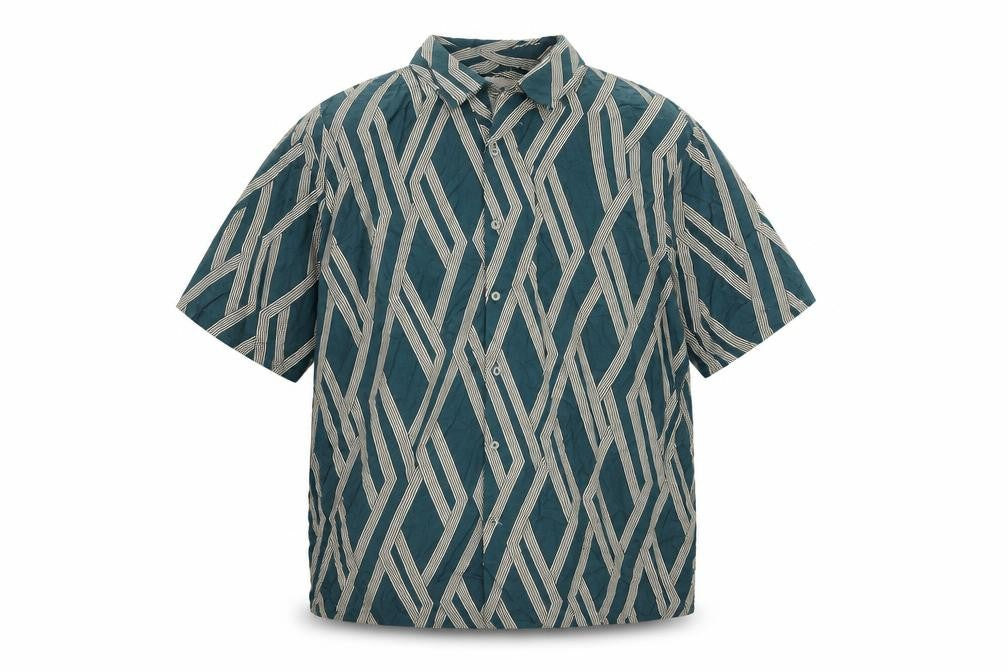 Autograph Men’s Green 3XL Geometric Viscose Short Sleeve Button-Up Shirt