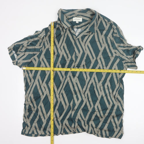 Autograph Men’s Green 3XL Geometric Viscose Short Sleeve Button-Up Shirt