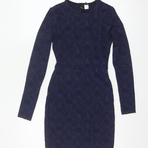 H&M Divided Women Blue UK 8 Bodycon Glitter Open Back Party Dress