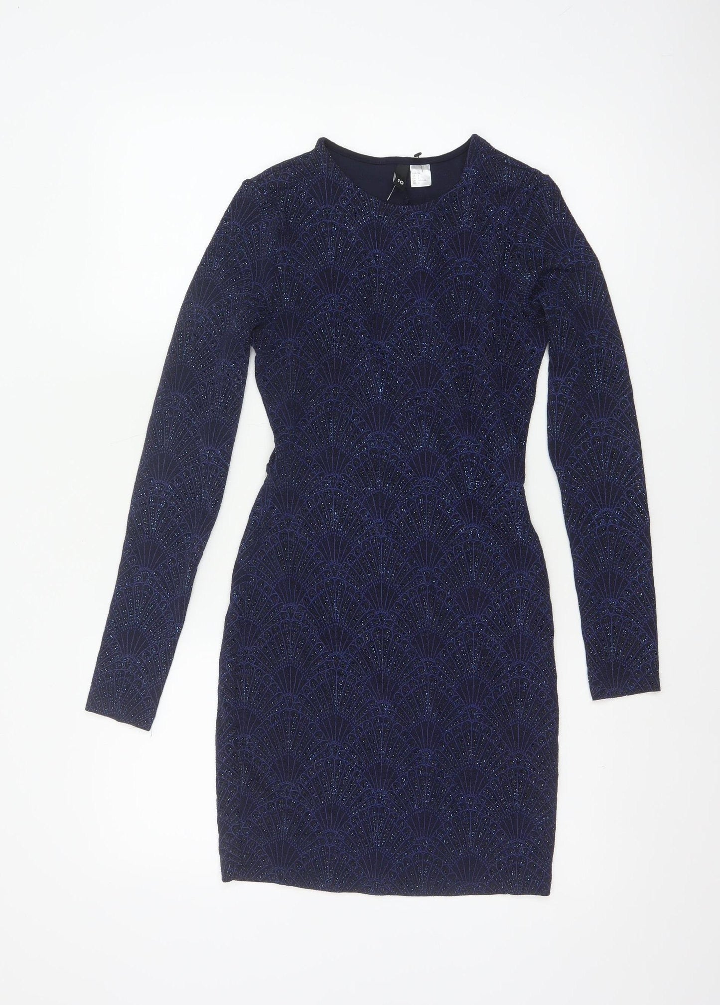 H&M Divided Women Blue UK 8 Bodycon Glitter Open Back Party Dress