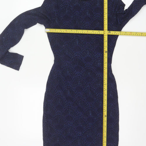 H&M Divided Women Blue UK 8 Bodycon Glitter Open Back Party Dress