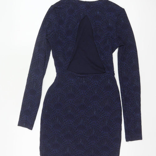 H&M Divided Women Blue UK 8 Bodycon Glitter Open Back Party Dress