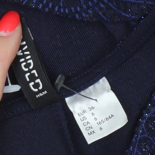 H&M Divided Women Blue UK 8 Bodycon Glitter Open Back Party Dress