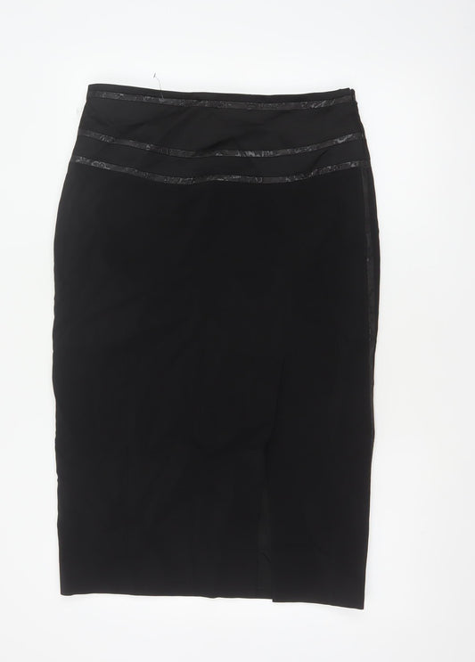 Karen Millen Women Black UK 14 Wool Pencil Knee Length Skirt