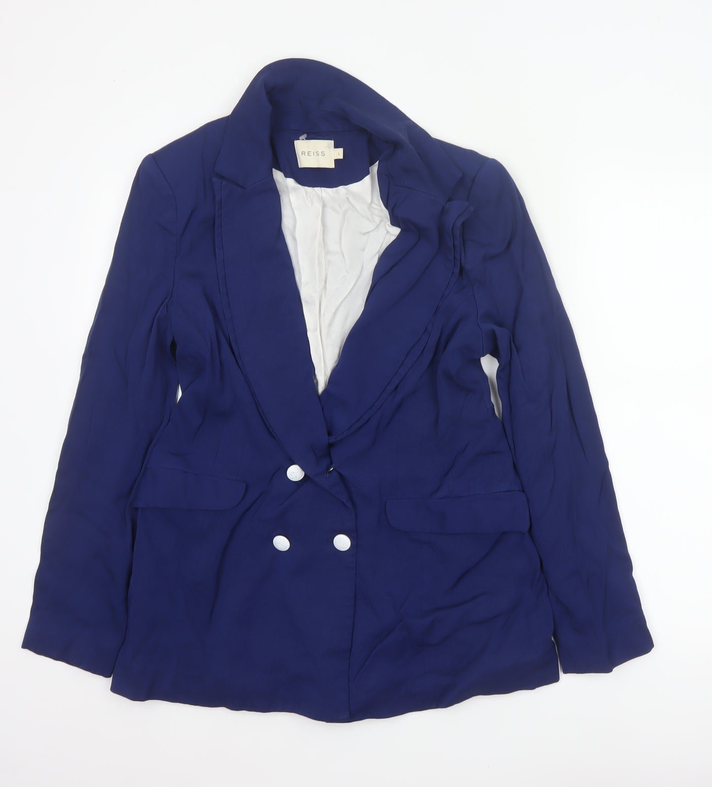 Reiss Women’s Blue L Double-Breasted Peak Lapel Tailored Blazer