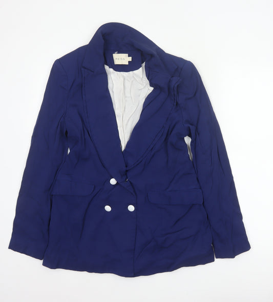 Reiss Women’s Blue L Double-Breasted Peak Lapel Tailored Blazer