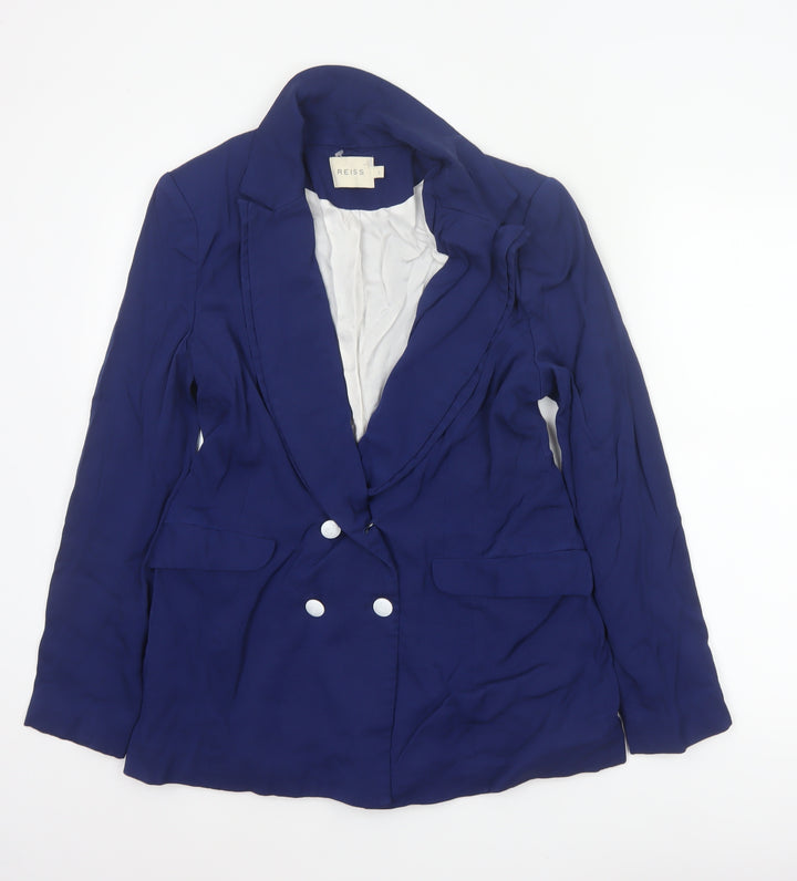 Reiss Women’s Blue L Double-Breasted Peak Lapel Tailored Blazer