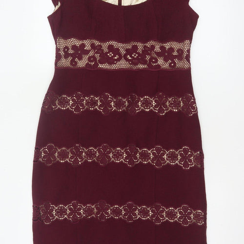 Phase Eight Women Burgundy Red UK 12 Lace Sheath Knee Length Dress